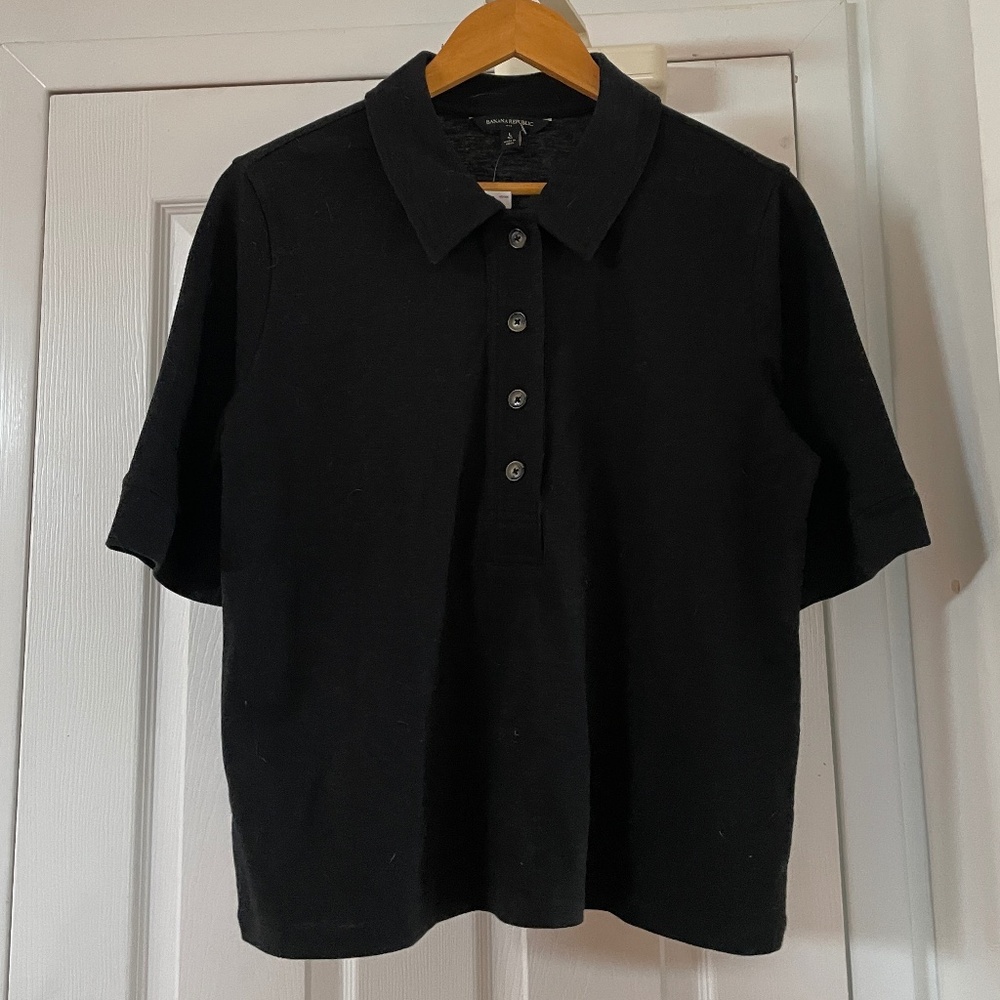 NWT Banana Republic Black Cotton Polo Shirt Button Up Size Large
